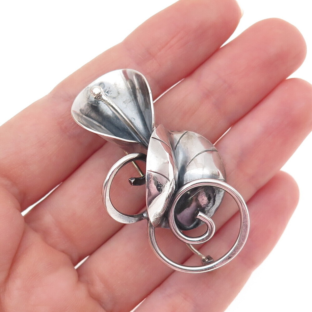 JOSEPH MASANIELLO 925 Sterling Silver Vintage Calla Lily Oxidized Pin Brooch